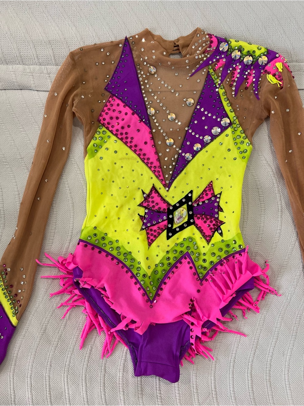 Neon Pink & Yellow Girls' Rhythmic Gymnastics Leotard